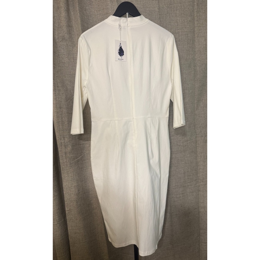 White Mock Neck Sheath Dress w Pockets Bow Detail‎ XXL NWT - Picture 4 of 13